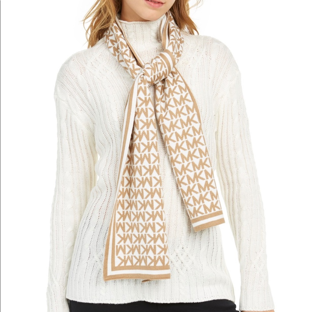 NWT MICHAEL Michael Kors Bordered MK Muffler Scarf